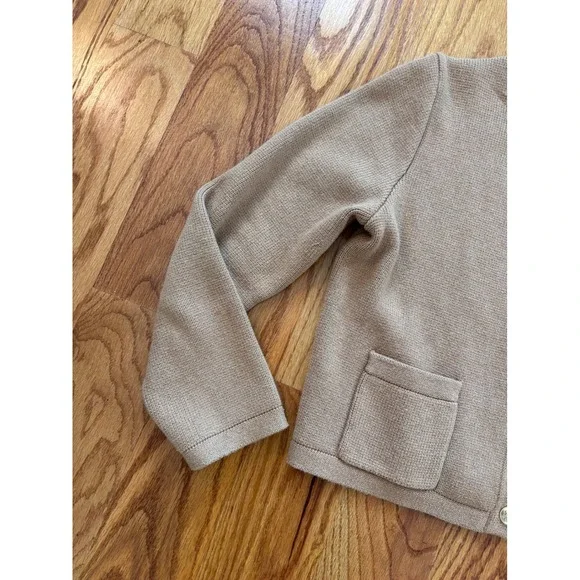 J.Crew Emilie Patch-Pocket Cardigan Sweater Tan Brown Gold Crest Buttons Small - Picture 2 of 8